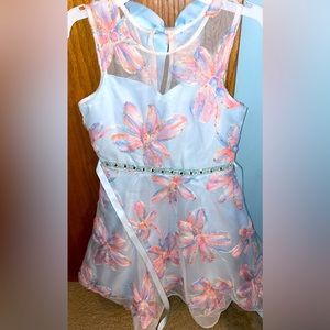 Rare Editions girls size 7 embroidered mesh overlay dress.  Like new.